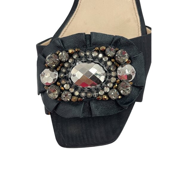 Prada Black Satin Embellished Open Toe Mules EU 36.5 6.5 US Made In Italy - Picture 3 of 7